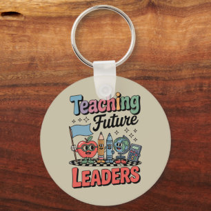 Retro onderwijs toekomstige leiders groovy leraar sleutelhanger