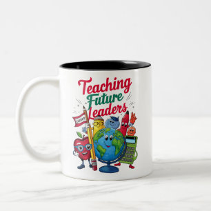Retro onderwijs toekomstige leiders leraar school  tweekleurige koffiemok