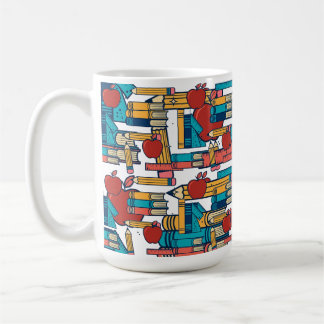Retro Onderwijzer Appels Boeken Potloden Patroon Koffiemok