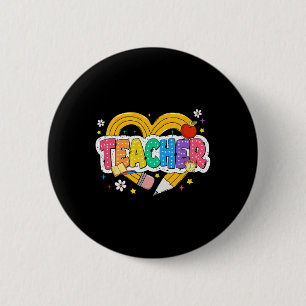 Retro Onderwijzer Hart Potlood Kleurrijk Groovy Sc Ronde Button 5,7 Cm