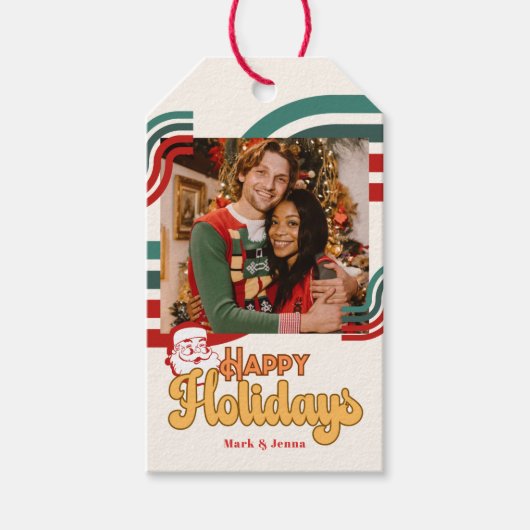 Retro ondeugende Kerstman Cadeaulabel (Voorkant)