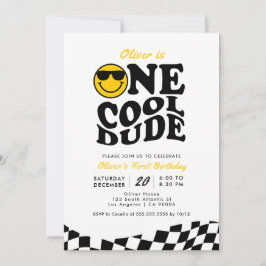 Retro One Cool Dude Smile Face Boy 1e verjaardag Kaart