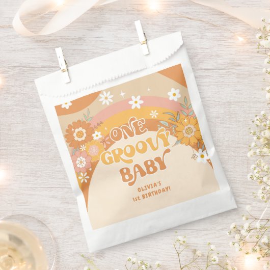 Retro one groovy baby neemt een trappenzak bedankzakje (Geknipt)