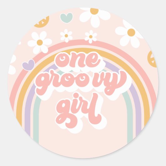 Retro One Groovy Girl Rainbow Birthday Ronde Sticker (Voorkant)