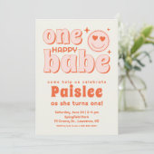 Retro One Happy Babe First Birthday Invitation (Debout devant)
