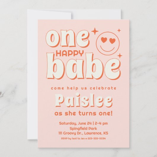 Retro One Happy Baby First Birthday Uitnodiging (Voorkant)