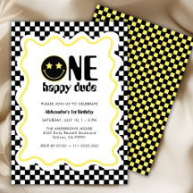 Retro One Happy Dude Geel 1e Verjaardagsfeestje 