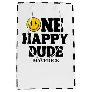 Retro One Happy Dude Lachend Gezicht Jongen 1e Ver Medium Cadeauzakje