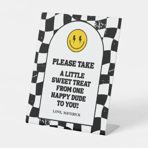 Retro One Happy Dude Lachend Gezicht Jongen 1e Ver Reclamebord Met Voetstuk