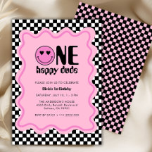 Retro One Happy Dude Roze Meisje 1e Verjaardagsfee