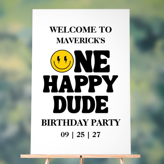 Retro One Happy Dude Smile Face Boy 1st Birthday (Neutre)