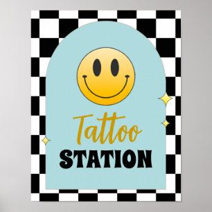 Retro One Happy Dude Verjaardag Tattoo Stationsbor Poster