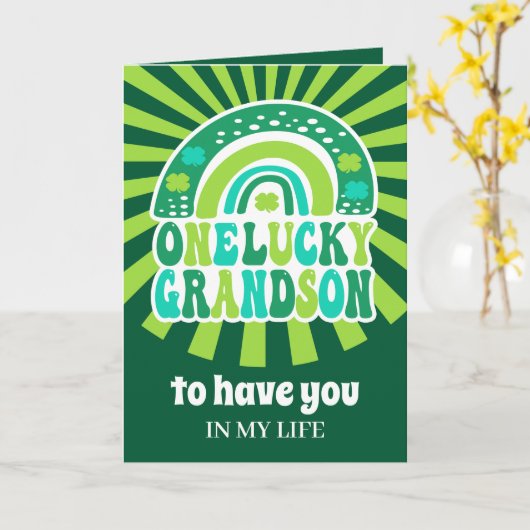Retro One Lucky Grandson St. Patrick's Day Kaart (Gele Bloem)