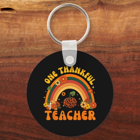 Retro One Thankful Teacher Thanksgiving Herfst Man Sleutelhanger (Voorkant)