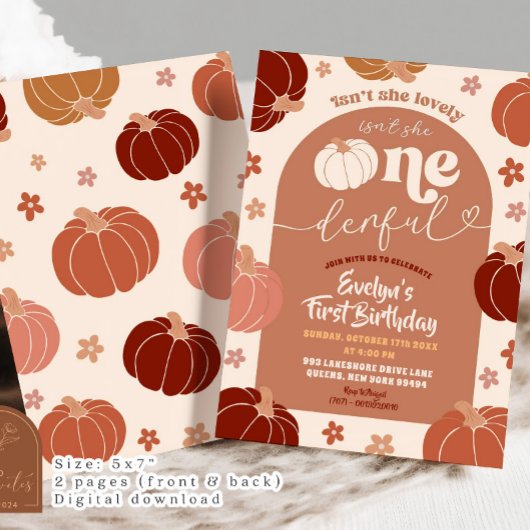 Retro Onederful Arch Pompoen 1e verjaardag Kaart