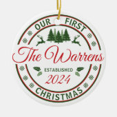 Retro onze eerste kerst bruiloften getrouwde naam keramisch ornament (Voorkant)