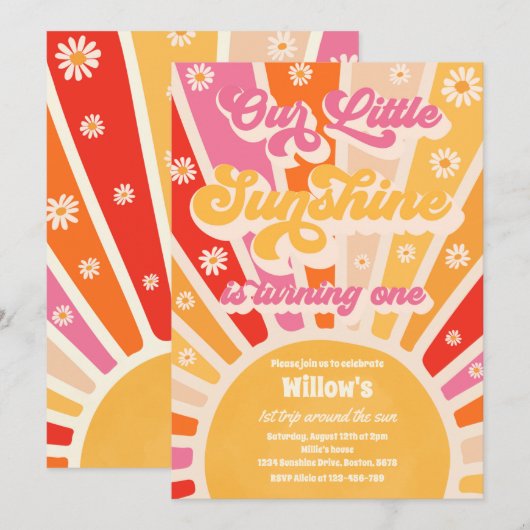 Retro onze kleine zonneschijn 1e verjaardag kaart (Voorkant / Achterkant)