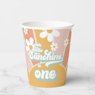 Retro Onze Kleine Zonneschijn Daisy Verjaardag Papieren Bekers