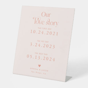 Retro Onze liefde verhaal Peach bruiloft tijdlijn Reclamebord Met Voetstuk