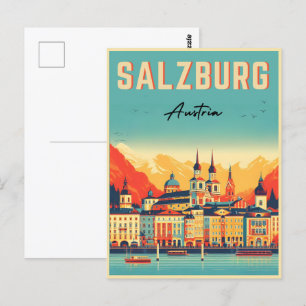 Retro Oostenrijk hoofdstad Salzburg skyline Briefkaart