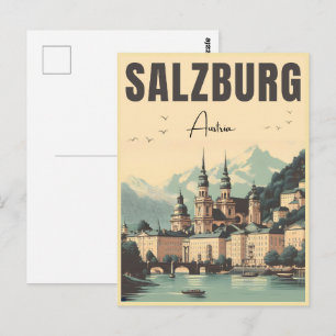 Retro Oostenrijk hoofdstad salzburg skyline Briefkaart