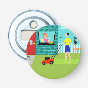 Retro op zaterdagochtend button flesopener