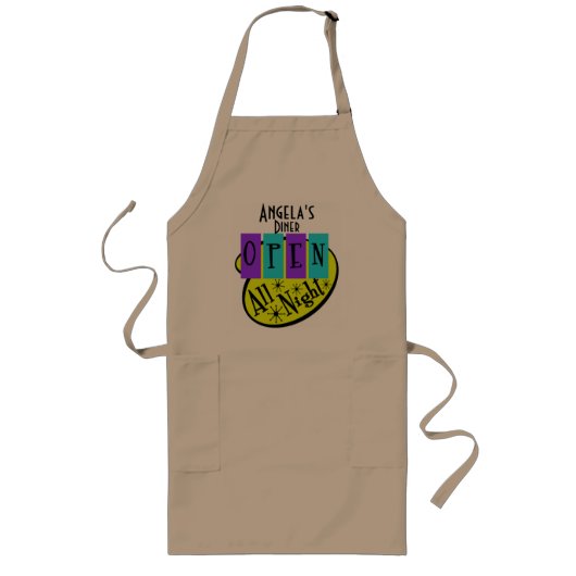  Retro Open de hele nacht Diner Apron Lang Schort (Voorkant)