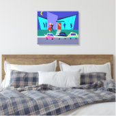 Retro Open Huis Party Uitgerekte Canvas Print (Insitu (Slaapkamer))