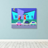 Retro Open Huis Party Uitgerekte Canvas Print (Insitu (Houten vloer))