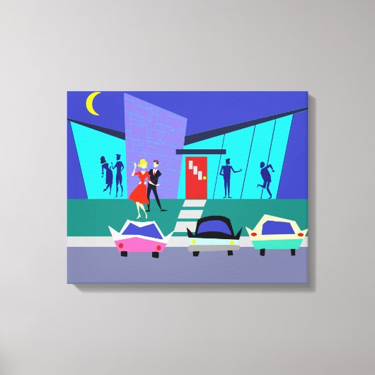 Retro Open Huis Party Uitgerekte Canvas Print (Voorkant)