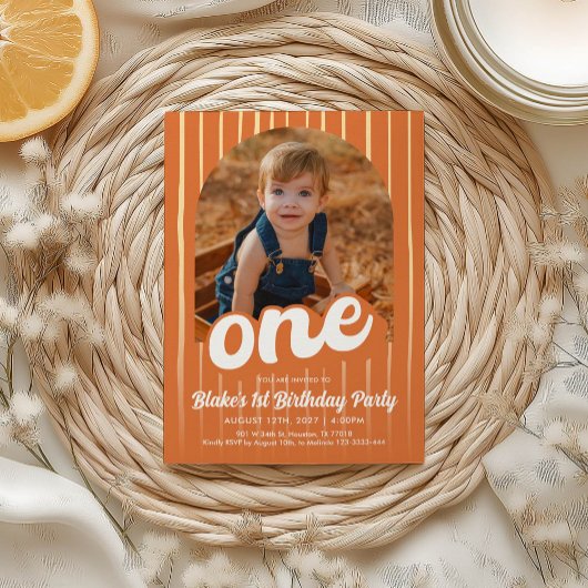 Retro Orange 1er anniversaire Invitation