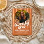 Retro Orange 21ème anniversaire Invitation<br><div class="desc">Jetez une fête audacieuse et amusante avec cette Invitation Retro Orange 21ème Anniversaire! Conçu avec un les années 70 vintage et un coloris orange vif, il est facile de personnaliser directement dans votre navigateur aucun logiciel spécial n'est requis. Choisissez parmi différentes tailles et types de papier pour convenir à votre...</div>