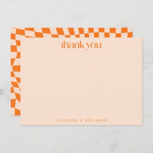 Retro Orange Abstract Checkerboard Wedding Custom Bedankkaart (Voorkant / Achterkant)