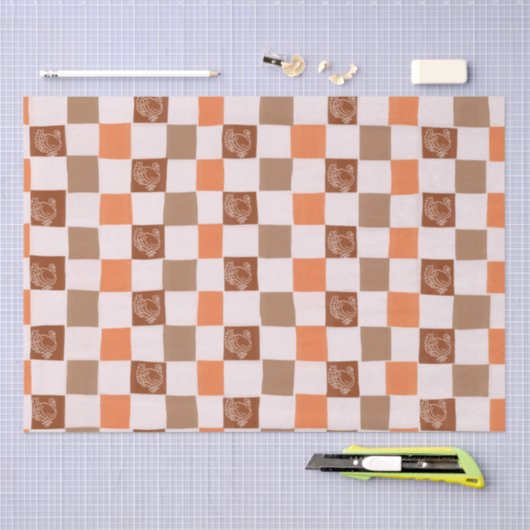 Retro orange and brown Turkey Checkered Tissuepapier (Craft)