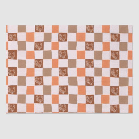Retro orange and brown Turkey Checkered Tissuepapier (Voorkant)