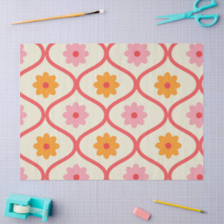 Retro Orange and Pink flowers on Ogee Pattern Tissuepapier