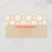 Retro Orange Beige Checkered Groovy Floral Boho  Visitekaartje (Achterkant)