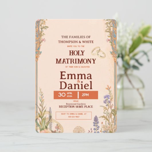 Retro Orange Chic Wedding Invitation (Debout devant)