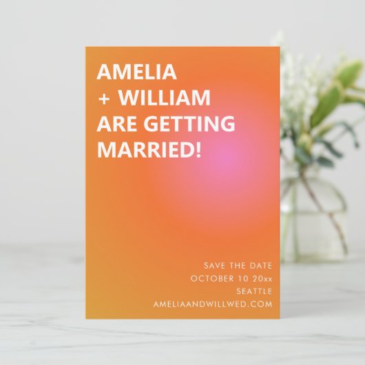 Retro Orange Pink Bold Gradient Modern Wedding Save The Date (Staand voorkant)