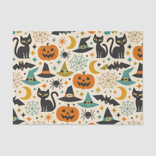 Retro Orange Teal Mid-Century Halloween Tissuepapier (Voorkant)