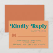 Retro orange teal simple typography wedding RSVP kaartje (Voorkant / Achterkant)