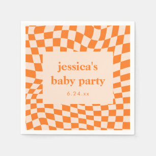 Retro Oranje Abstract Schaakbord Baby Shower Servet