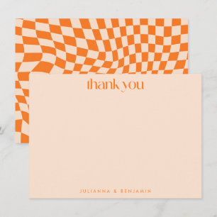 Retro Oranje Abstract Schaakbord Huwelijk Aangepas Bedankkaart