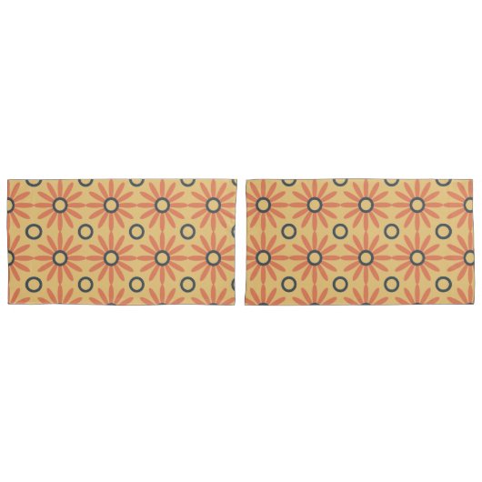 Retro Oranje & Black Cute Abstract Floral Pattern Kussensloop (Voorkant-Set)