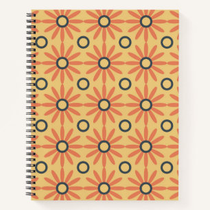 Retro Oranje & Black Cute Abstract Floral Pattern Notitieboek