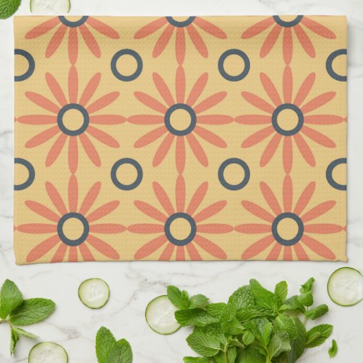 Retro Oranje & Black Cute Abstract Floral Pattern Theedoek (Gevouwen)