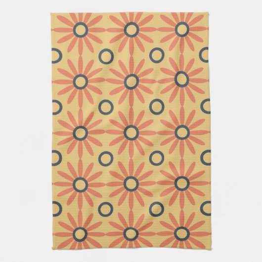 Retro Oranje & Black Cute Abstract Floral Pattern Theedoek (Verticaal)
