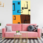 Retro Oranje, blauw, bruin, cream Abstracte kunst Canvas Afdruk (Insitu (Woonkamer))