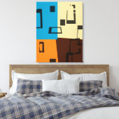 Retro Oranje, blauw, bruin, cream Abstracte kunst Canvas Afdruk (Insitu (Slaapkamer))