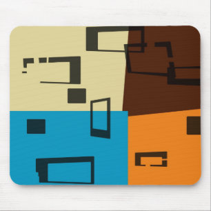 Retro Oranje, blauw, bruin, cream Abstracte kunst Muismat